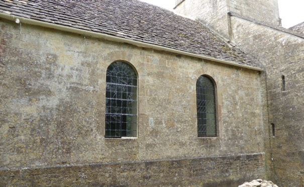 The chancel north wall at St Kenelm's, Sapperton